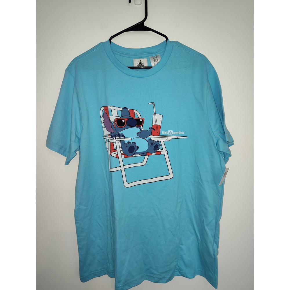 Disney Parks Walt Disney World Stitch Beach Chair Graphic T-Shirt Blue Large NWT